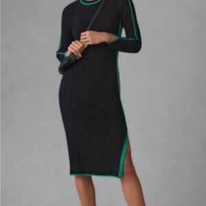 Daily Practice Anthropology Long-Sleeve Black Green Sporty Party Sweater Dress S